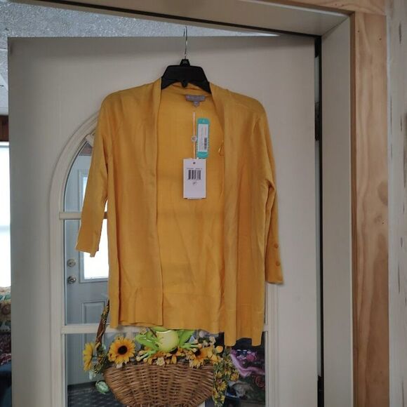 New Evolution By Cyrus Yellow Myna Lightweight Button Sleeve Cardigan Women's MP - Picture 1 of 3